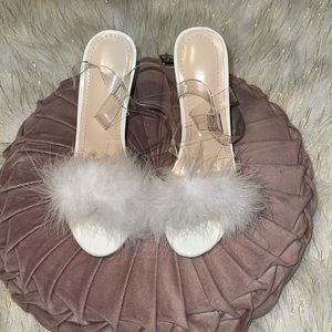 White fur heels. Brand new. Never worn